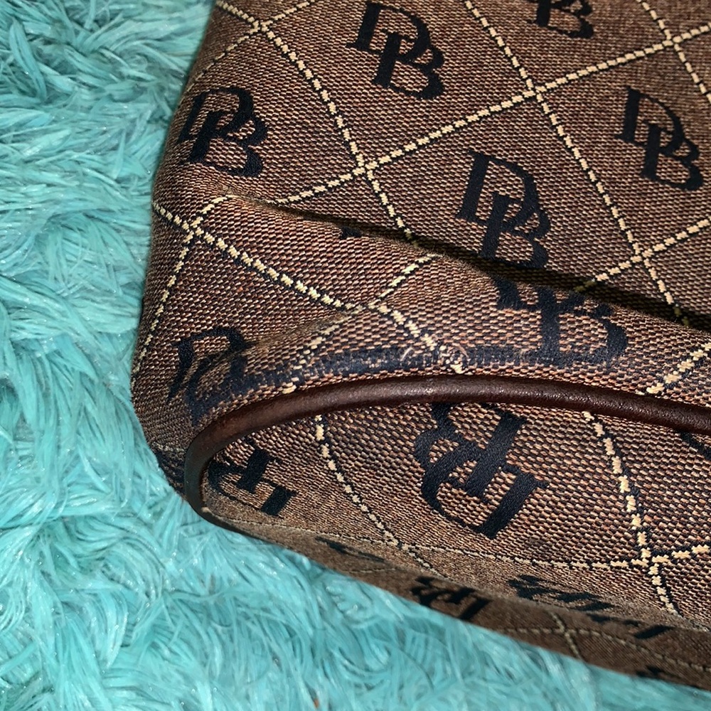 Dooney & Bourke Monogram Tassel Dark Brown Canvas Bucket Bag - Picture 9 of 13